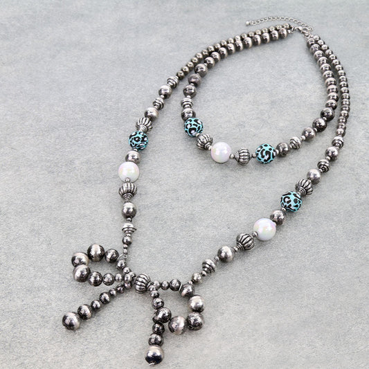 2 Layered Navajo Style Pearl Bow Necklace