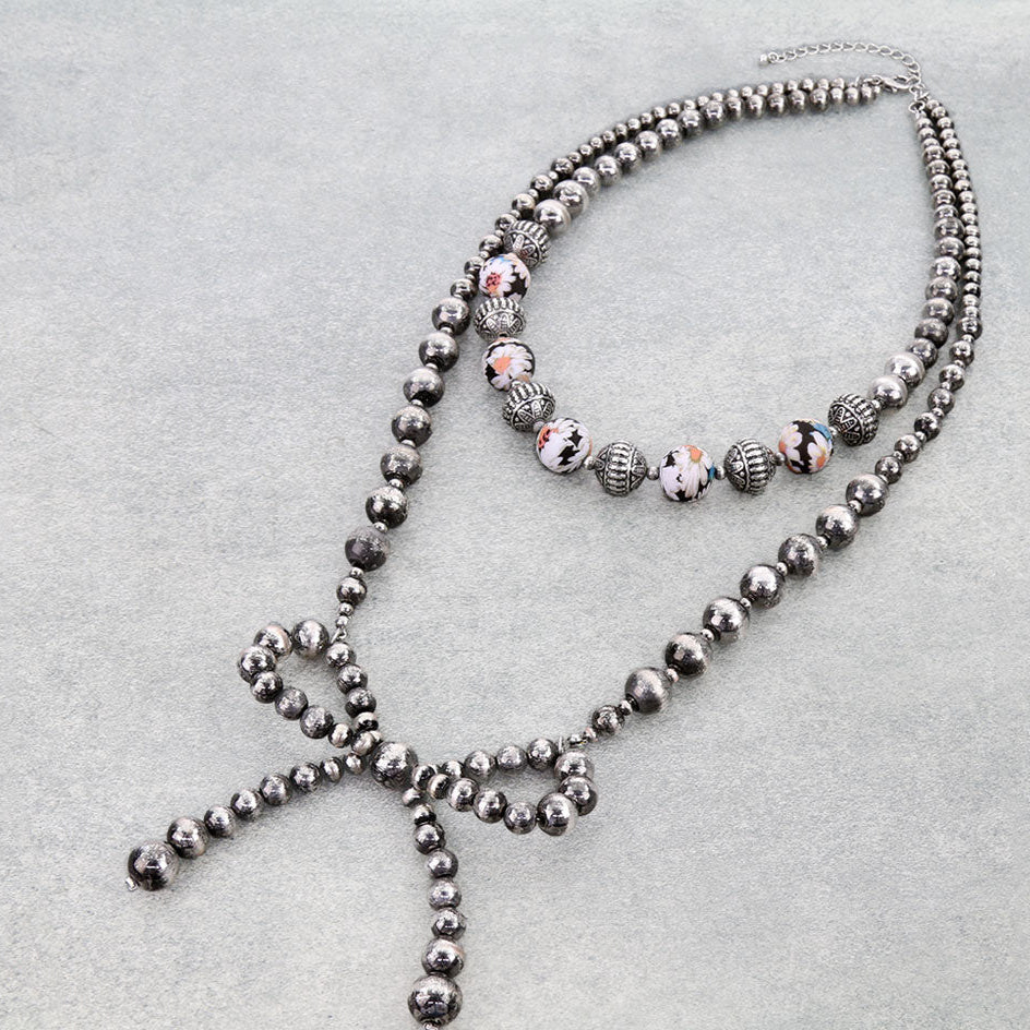 2 Layered Navajo Style Pearl Bow Necklace