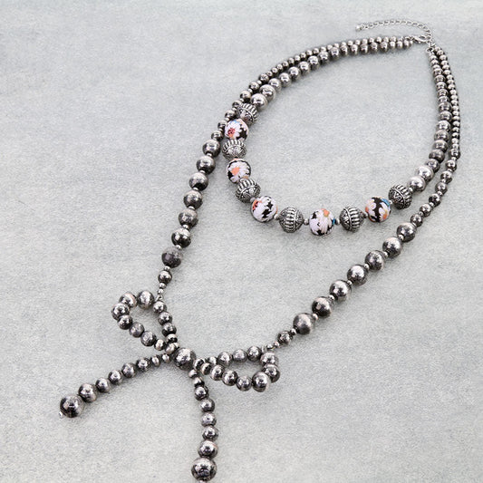 2 Layered Navajo Style Pearl Bow Necklace