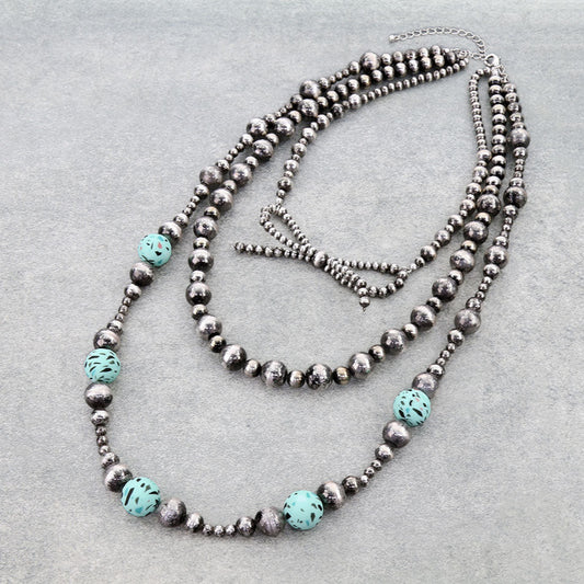 3 Layered Navajo Style Pearl Bow Necklace
