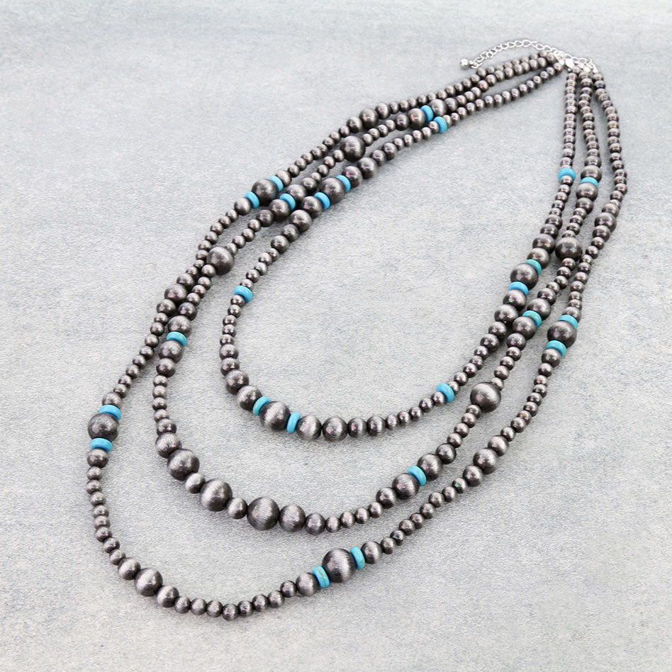 3 Layered Navajo Style Pearl Necklace