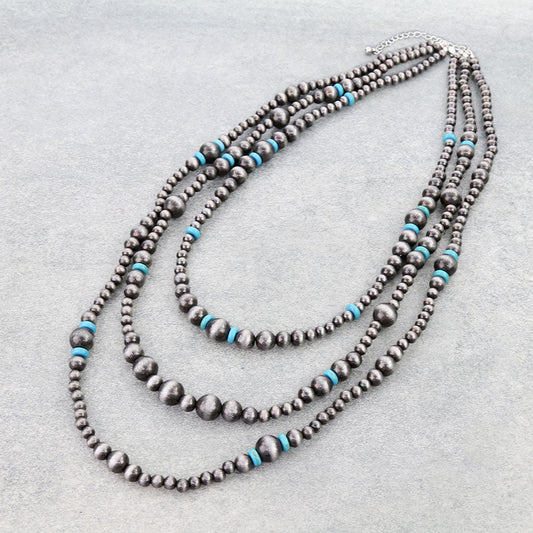 3 Layered Navajo Style Pearl Necklace