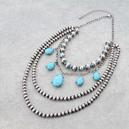 4 Layered Western Teardrop Stone Necklace