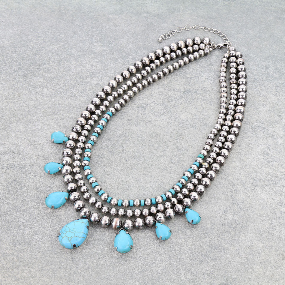 3 Layered Western Teardrop Stone Necklace