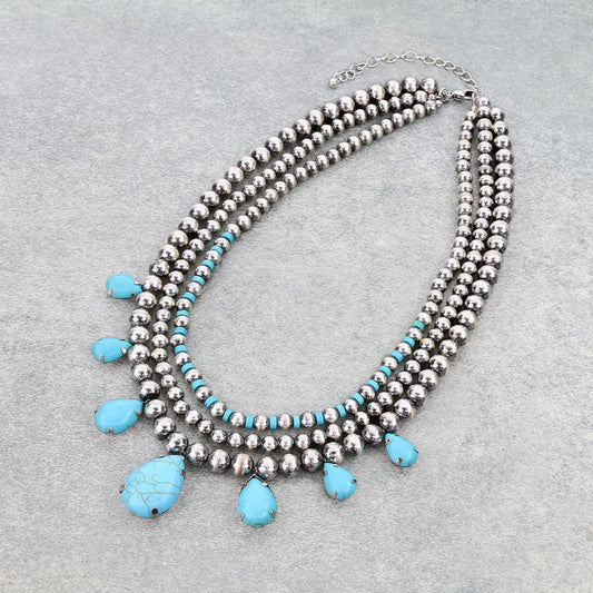 3 Layered Western Teardrop Stone Necklace