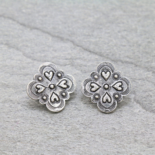 Western Texture Quatrefoil Stud Earrings