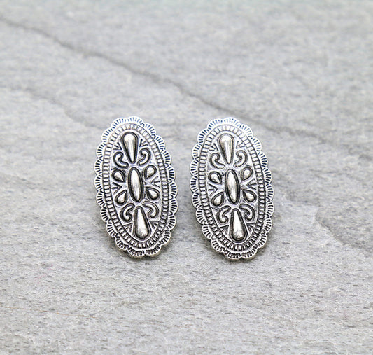 Western Texture Concho Stud Earrings