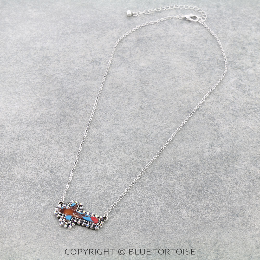 Western Hand Cross Stone Pendant Necklace