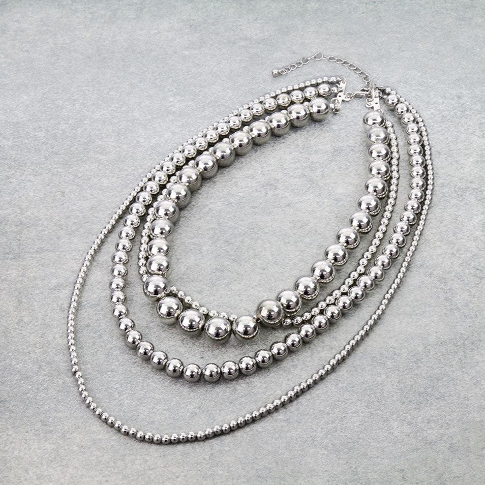4 Layered Silver Ball Necklace