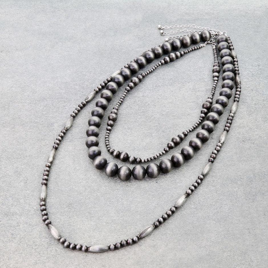 3 Layered Navajo Style Pearl Necklace
