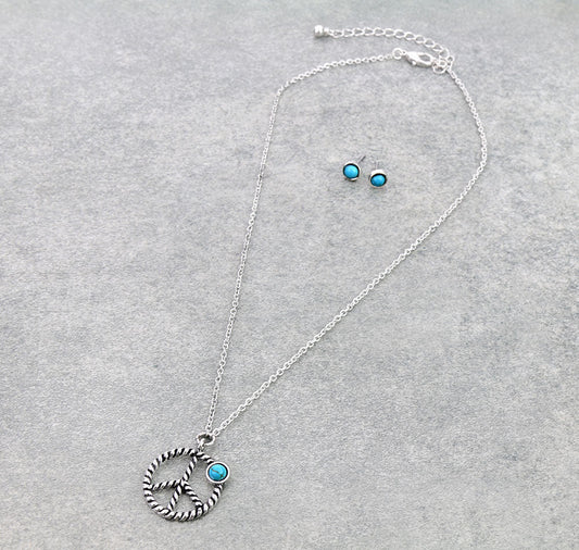 Western Peace Sign Pendant Necklace Set