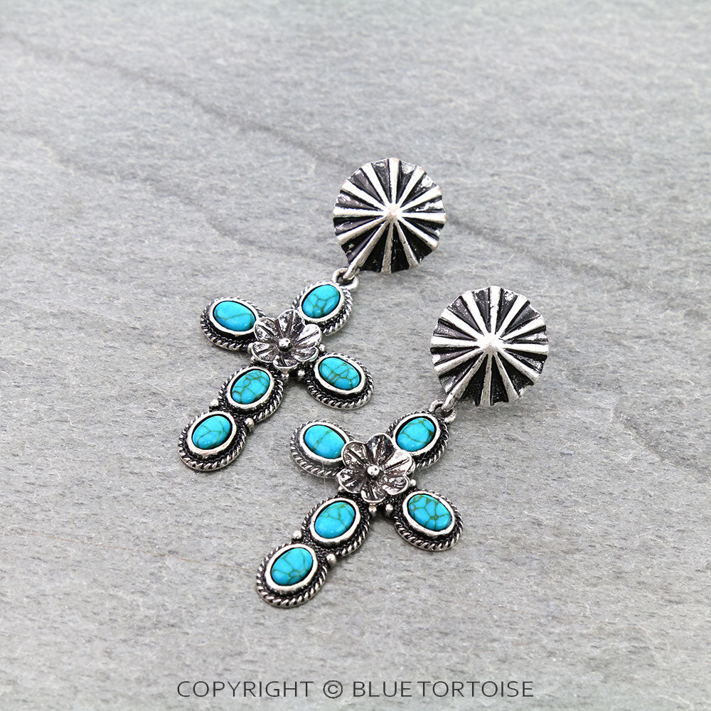 Western Flower Cross Stud Earrings
