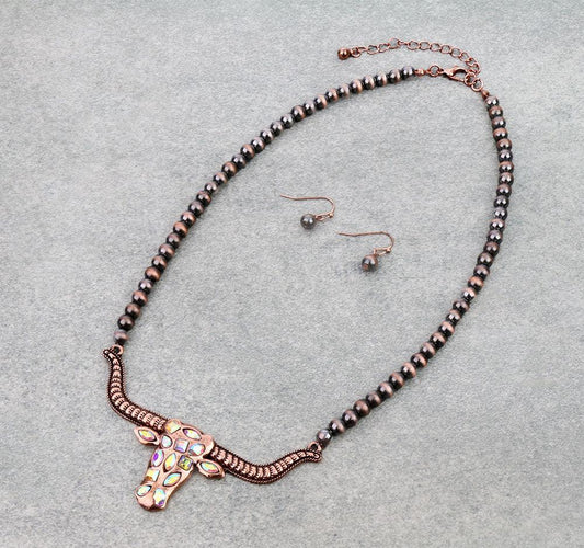 Western Cow Head Stone Necklace Set
