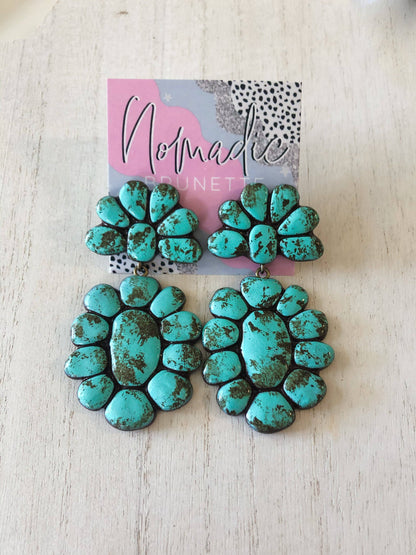 The Roan Earrings - Turquoise Stone No Fringe