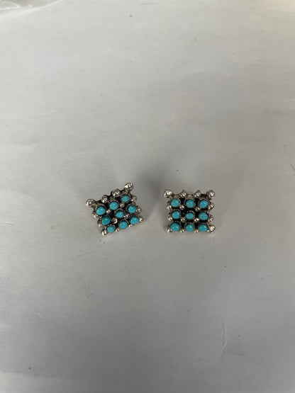 Zuni Turquoise Sterling Silver Snake Eye Earrings