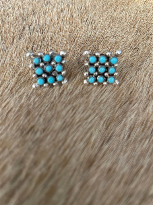 Zuni Turquoise Sterling Silver Snake Eye Earrings