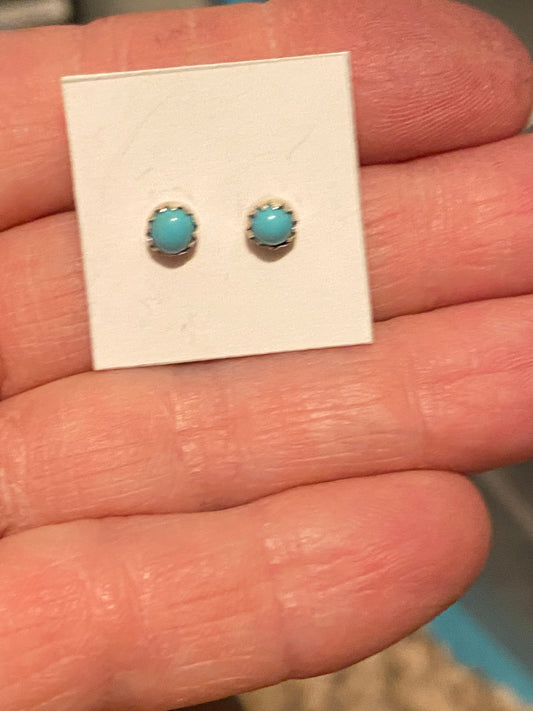 Navajo Sterling Silver And Turquoise Mini Stud Earrings 1/8”