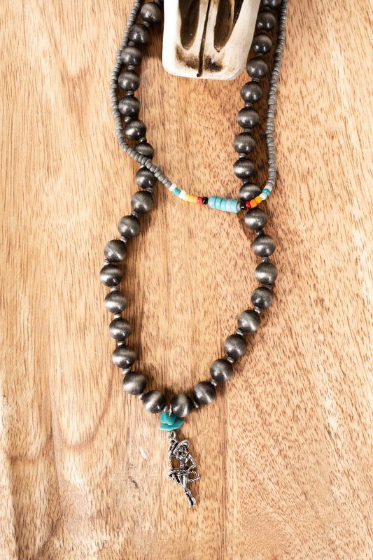 LASSO'N LUCY TURQUOISE AND SILVER PEARL CHOKER & NECKLACE SET