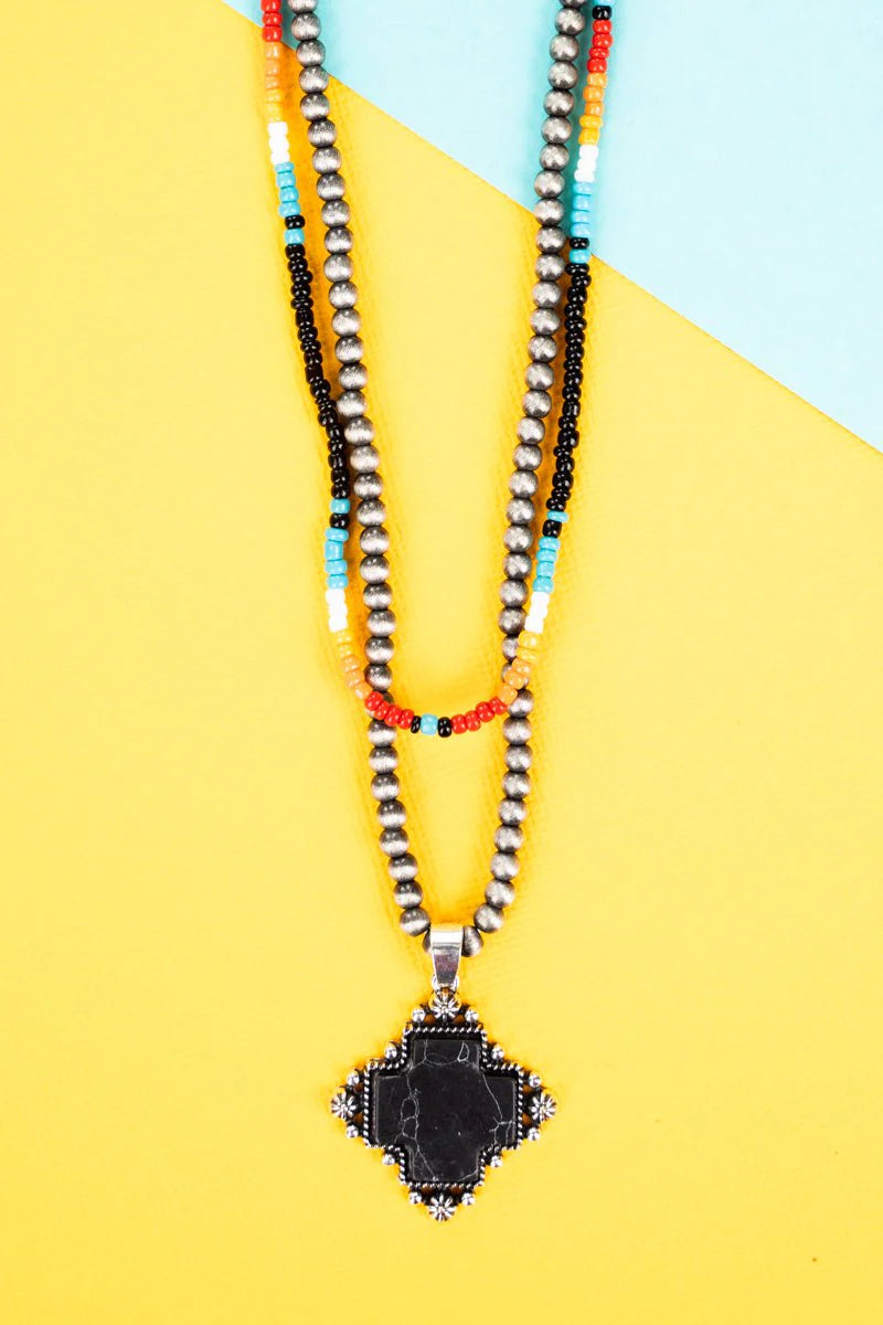 Kayla Black Cross Layered Necklace - Wholesale Accessory MarketKayla Black Cross Layered Necklace - Wholesale Accessory Market AN3336-SBBK  KAYLA BLACK CROSS LAYERED NECKLACE