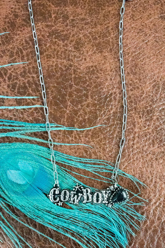 SILVERTONE AND STONE 'COWBOY' NECKLACE