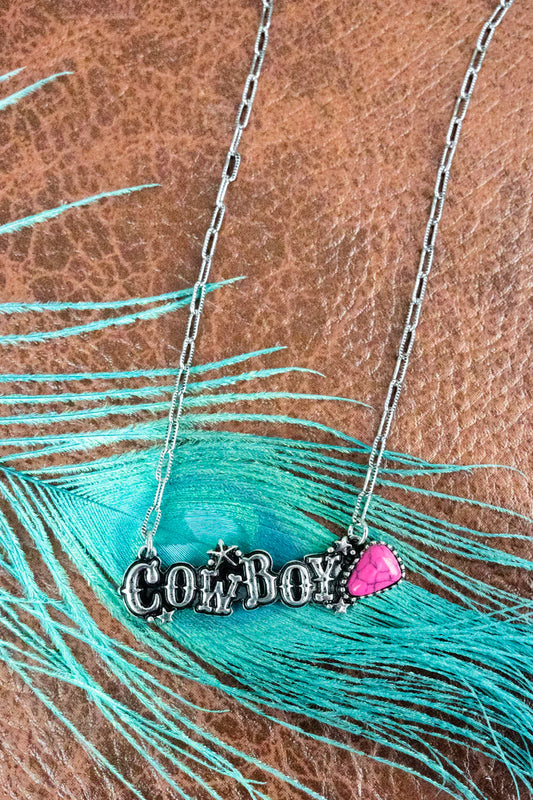 SILVERTONE AND STONE 'COWBOY' NECKLACE