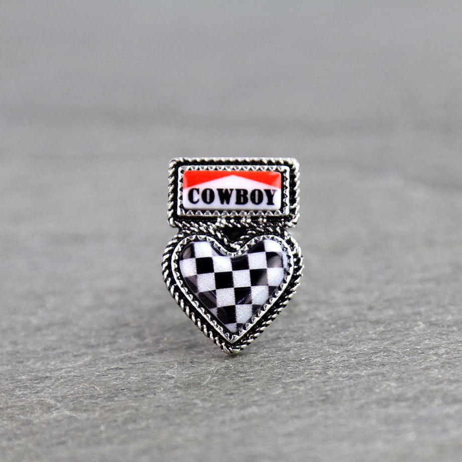 Western Cowboy Heart Checker Cuff Ring