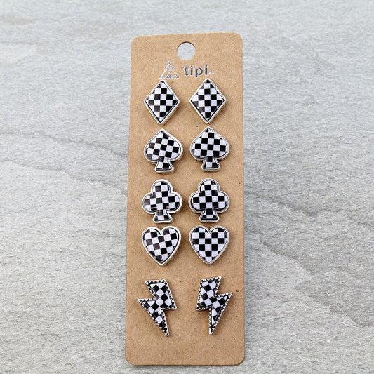 5 Pair Checker Stud Earring Set