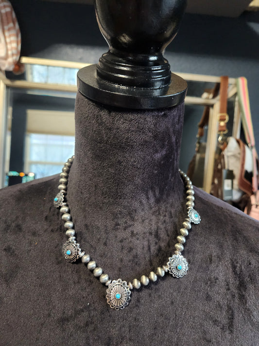 Western Concho Statement Necklace Set