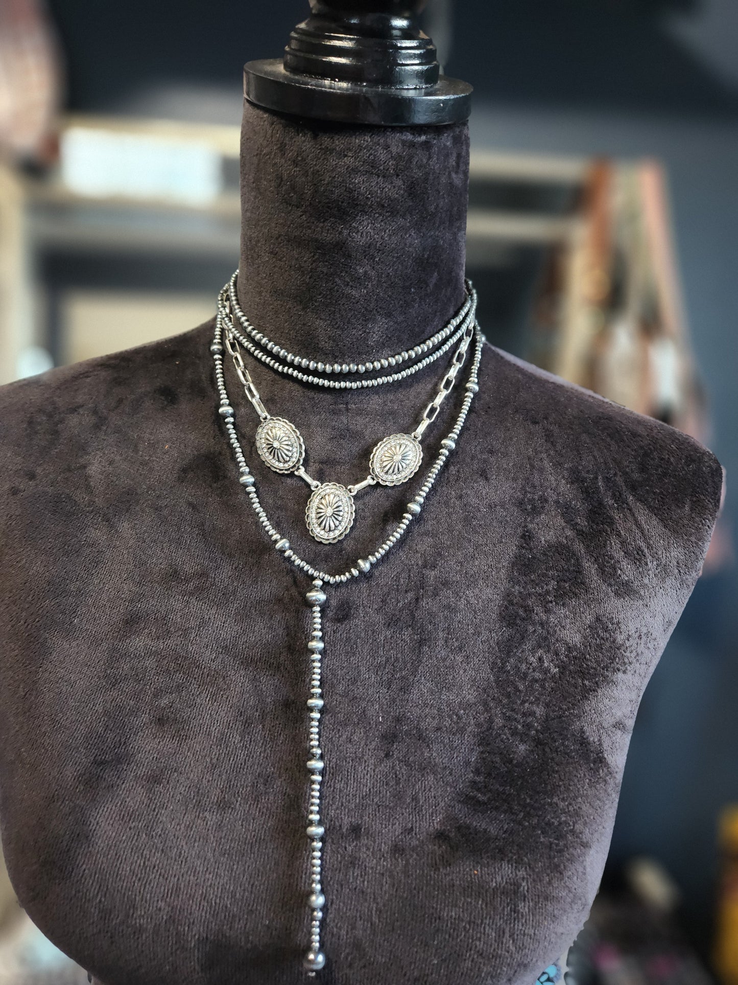 Multi Layered Western Bead & Chain Necklace – Concho