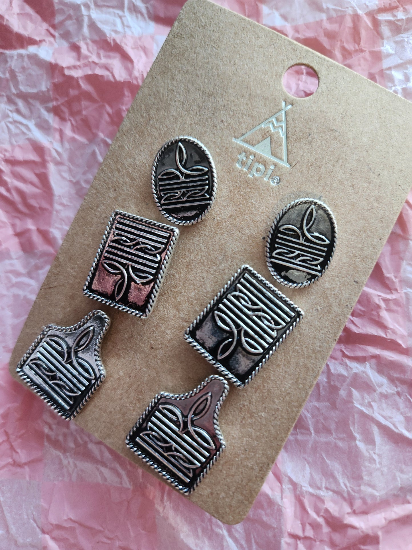 3 Pair Western Boot Stitch Earring Set