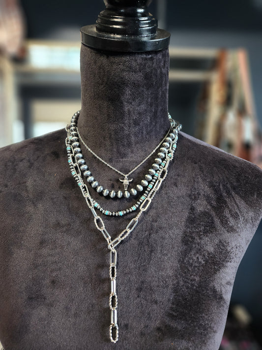 Multi Layered Western Bead & Chain Necklace – Steer Skull