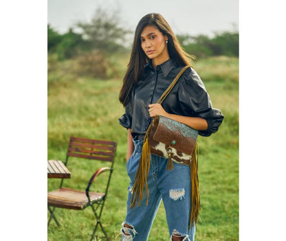 Cerulean Vines Leather & Hairon Bag