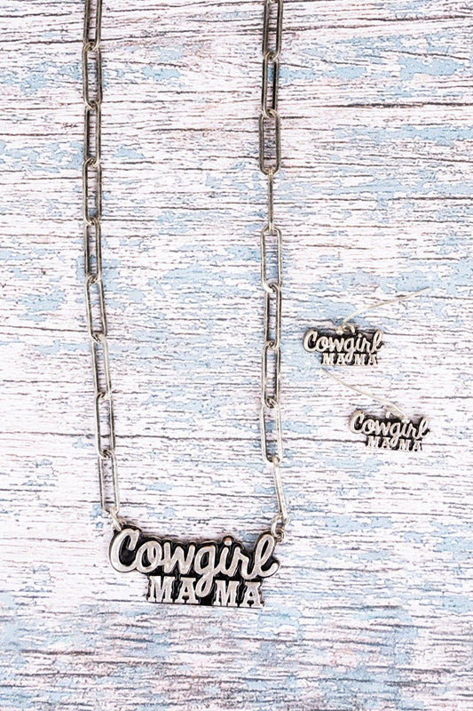TIPI COWGIRL MAMA SILVERTONE NECKLACE AND EARRING SET