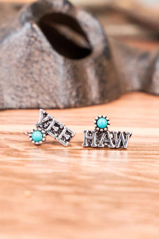 TURQUOISE SILVERTONE  STUD EARRINGS