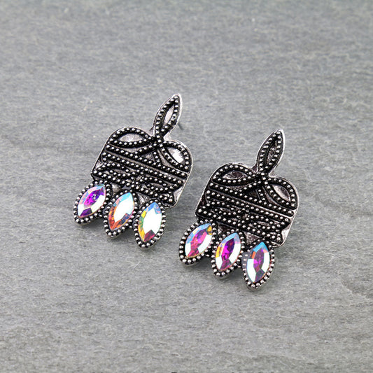 Western Boot Stitch Stone Stud Earrings