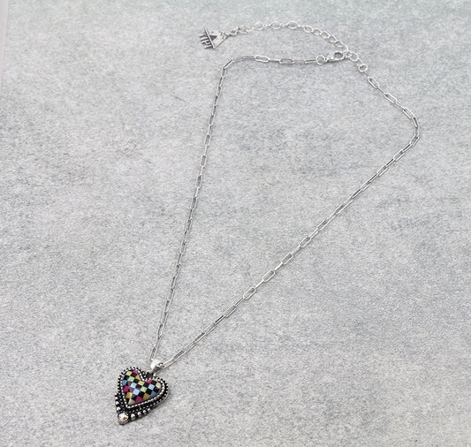 Heart Rainbow Checker Necklace