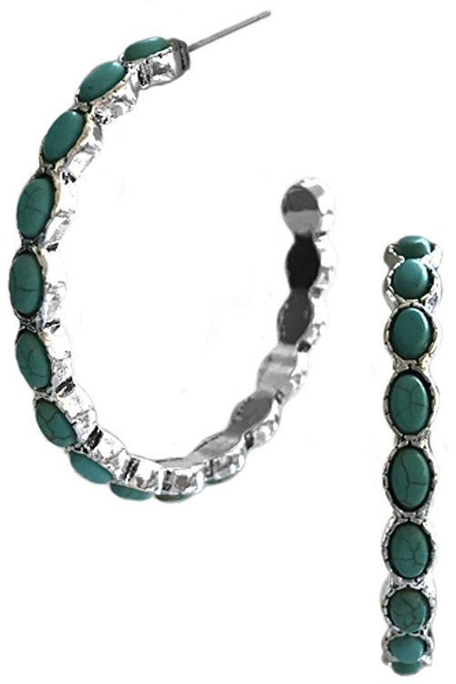 WESTERN CONCHO STYLE GEMSTONE HOOP EARRING