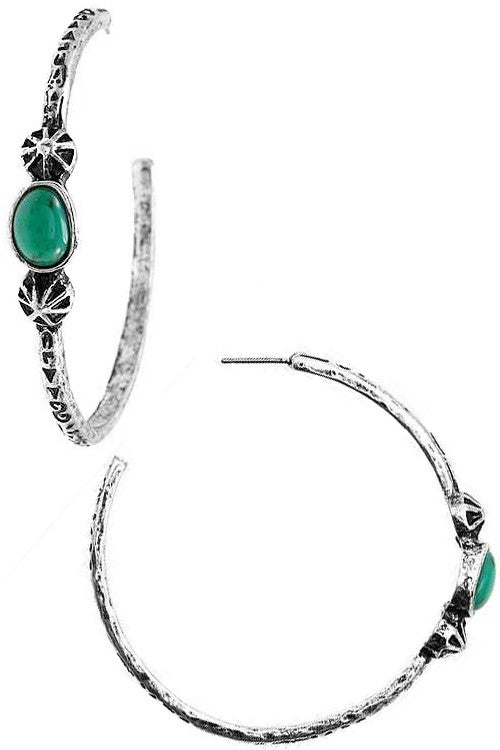 WESTERN CONCHO GEMSTONE SEMI HOOP EARRING