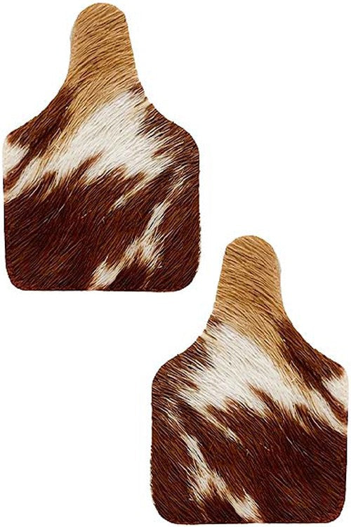 COWHIDE LEATHER CATTLE TAG STUD EARRING