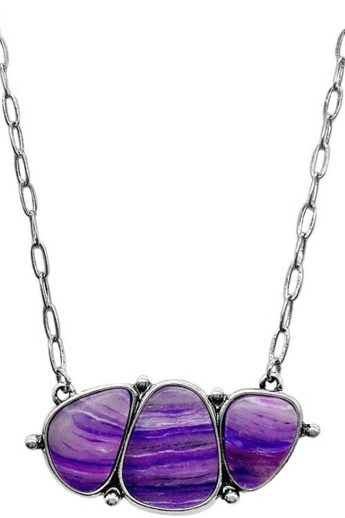 ORGANIC SHAPE AGATE STONE PENDANT CHAIN NECKLACE