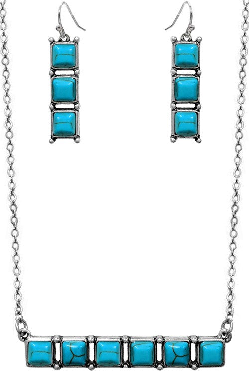 RECTANGULAR BAR SQUARE GEMSTONE NECKLACE SET