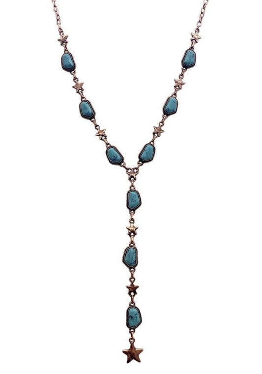 TQ STONE WITH METAL STAR Y NECKLACE