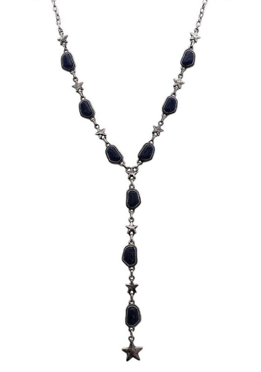 TQ STONE WITH METAL STAR Y NECKLACE