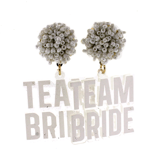 Earring  glitter resin team bride white 2.5"x 1.5"
