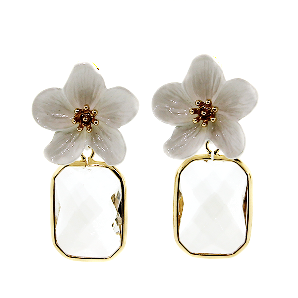 Earring flower with gem stone white